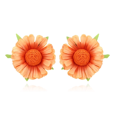 Handmade Fabric Flower Earrings Daisy Bohemian Raffia Floral Studs Exaggerated Vacation Jewelry For Women
