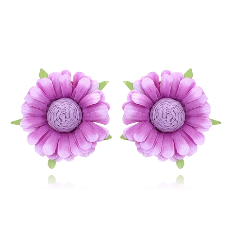 Handmade Fabric Flower Earrings Daisy Bohemian Raffia Floral Studs Exaggerated Vacation Jewelry For Women