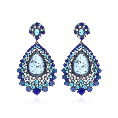 Vintage Water Drop Dangle Earrings Zinc Alloy Blue Crystals Rhinestones Luxury Boho Palace Style Fashion
