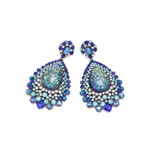 Vintage Water Drop Dangle Earrings Zinc Alloy Blue Crystals Rhinestones Luxury Boho Palace Style Fashion