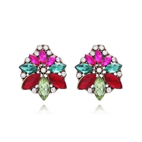 Orecchini A Fiore Vintage Lega Strass Colorati Cristallo Floreale Elegante Moda Donna