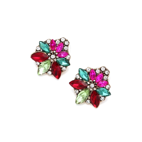 Orecchini A Fiore Vintage Lega Strass Colorati Cristallo Floreale Elegante Moda Donna