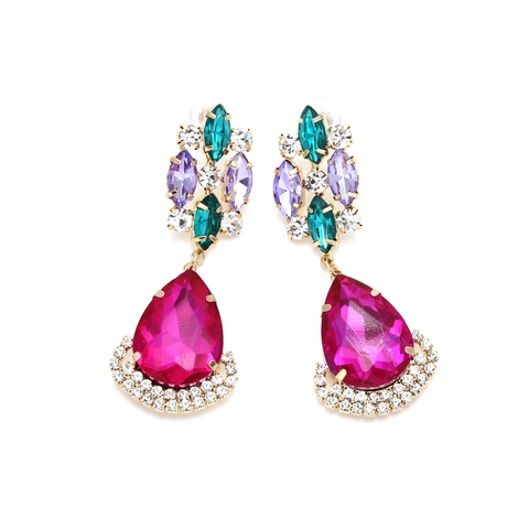 Orecchini Pendenti Fiore Bohemien Strass Colorati Lega Dorata Vintage Gioielli Festa Donna