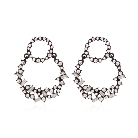 Geometrische Dubbele Ring Hangende Oorbellen Met Legering En Strass Vintage Boheemse Stijl Voor Dames Gunblack