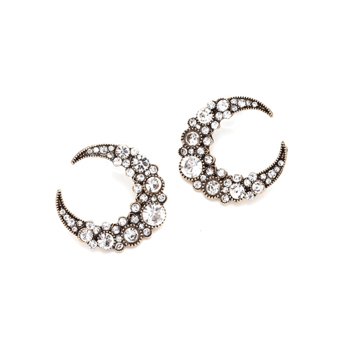 Boucles D'oreilles Puces Croissant De Lune Rétro Pour Femmes Finition Or Antique Pavé De Strass Style Vintage