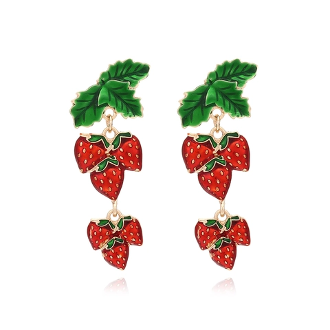 Erdbeer Hängeohrringe Bunte Legierung Emaille Frucht Anhänger Süßer Pastoraler Stil Schmuck Für Damen Mädchen