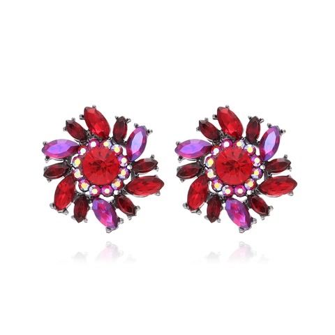 Blumen Ohrstecker Legierung Strass Rot Violett Bunt Kristalle Vintage Glänzend Floral Schmuck Für Damen