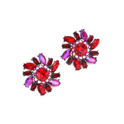 Blumen Ohrstecker Legierung Strass Rot Violett Bunt Kristalle Vintage Glänzend Floral Schmuck Für Damen