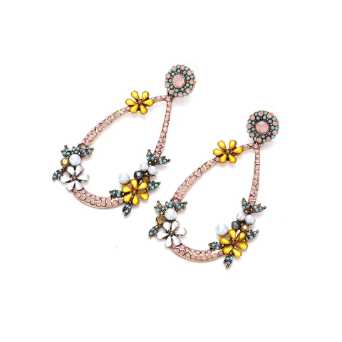 Orecchini Bohémien A Goccia Lega Di Zinco Strass Colorati Fiore Perline Imitazione Gioielli Vintage Donne
