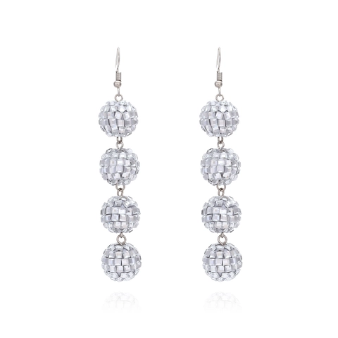 Boucles Oreilles Pendantes Disco Ball Avec Sphères Verre Miroir Résine Crochets Alliage Bijoux Mode Femmes