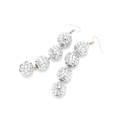 Boucles Oreilles Pendantes Disco Ball Avec Sphères Verre Miroir Résine Crochets Alliage Bijoux Mode Femmes