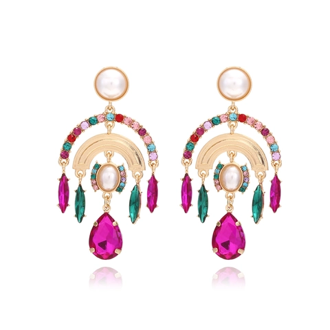 Boucles Oreilles Pendantes Avec Strass Colorés Et Künstliche Perles Imitation Alliage Bijoux Bohème Vintage Pour Femmes Fête