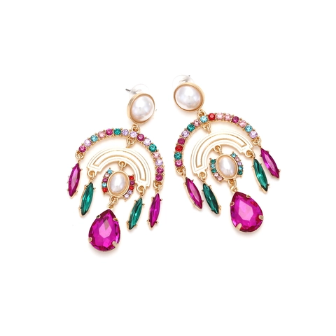Boucles Oreilles Pendantes Avec Strass Colorés Et Künstliche Perles Imitation Alliage Bijoux Bohème Vintage Pour Femmes Fête