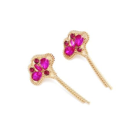 Vintage Goldene Blattform Quaste Ohrhänger Legierung Rose Rot Strass Eleganter Schmuck Für Frauen Hängende Accessoires