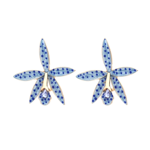 Alloy Enamel Orchid Flower Stud Earrings With Spotted Texture And Teardrop Zircon Elegant Vintage Jewelry For Women