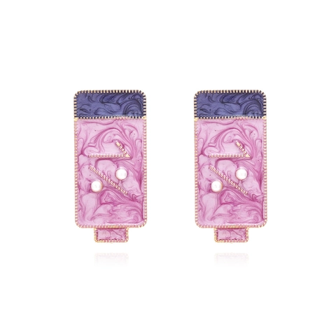 Orecchini A Perno Rettangolari Vintage In Lega Smalto Texture Marmo Perla Artificial Sintetica Motivo Batteria Gioielli Estetici Da Donna