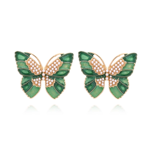 Schmetterling Ohrstecker Mit Emaille Tropföl Und Kunstperlen Einlage Legierung Vintage Stil Süßer Schmuck Für Damen