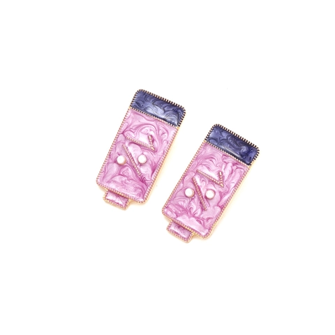 Orecchini A Perno Rettangolari Vintage In Lega Smalto Texture Marmo Perla Artificial Sintetica Motivo Batteria Gioielli Estetici Da Donna
