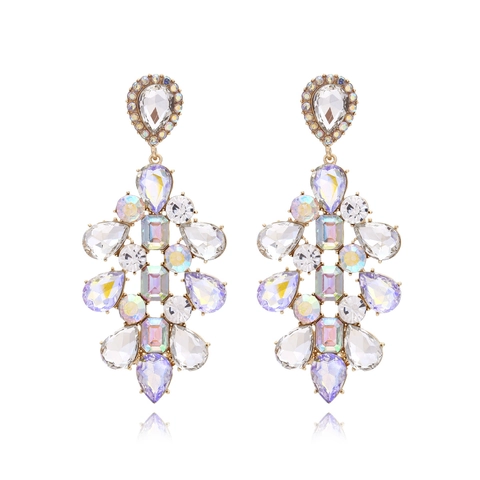 Boucles Oreilles Pendantes Fleur Rétro Alliage Zinc Verre Strass Coloré AB Iridescent Long Exagéré Bijoux Fête Femmes
