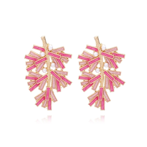 Legierung Zweig Blatt Tropfen Ohrringe Mit Kunstperlen Und Emaille Pflanzenmotiv Schicker Künstlerischer Schmuck Für Damen