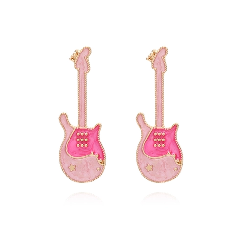 Gitarrenform Legierung Ohrhänger Mit Bunten Emaille Stern Detail Süßer Musikinstrument Schmuck Für Frauen Mädchen