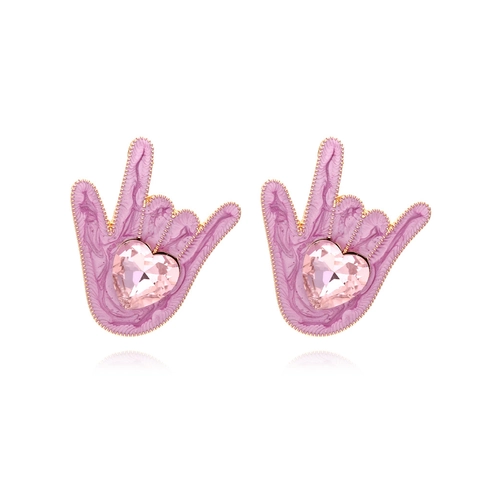 Boucles D'oreilles Puces Geste I Love You En Alliage Émail Avec Strass En Forme De Cœur Bijoux Langue Des Signes