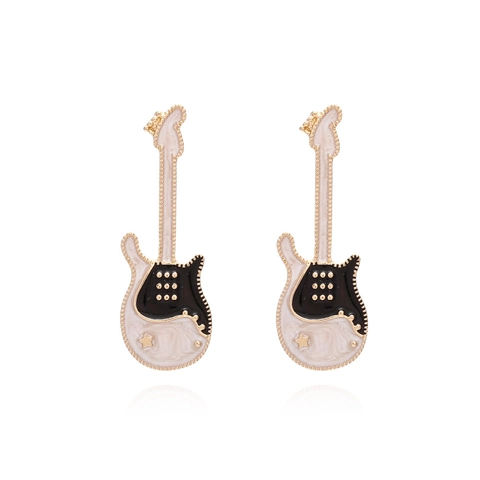 Gitarrenform Legierung Ohrhänger Mit Bunten Emaille Stern Detail Süßer Musikinstrument Schmuck Für Frauen Mädchen