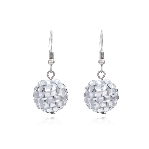 Western Fashion Disco Ball Drop Earrings For Women Silver Mirror Bead Earrings Simple Versatile Party Jewelry Accessories