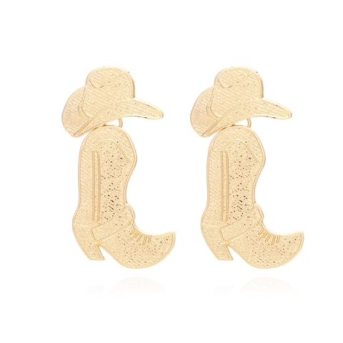 Pendientes Colgantes De Bota Y Sombrero De Vaquero Aleación Oro Estilo Western Joyería Moda Para Mujer Vintage