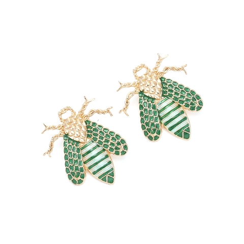 Boucles D'oreilles Puces Abeille Rétro Alliage Émail Forme D'insecte Style Nature Vintage Bijoux Pour Femmes Or Vert