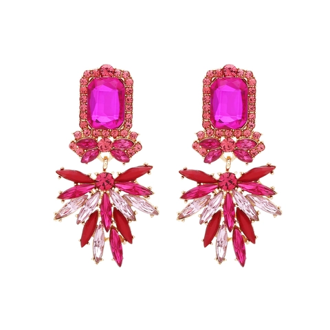 Boucles Oreilles Pendantes Fleur Vintage Alliage Avec Strass Colorés Design Pétale Bijoux Luxe Femme