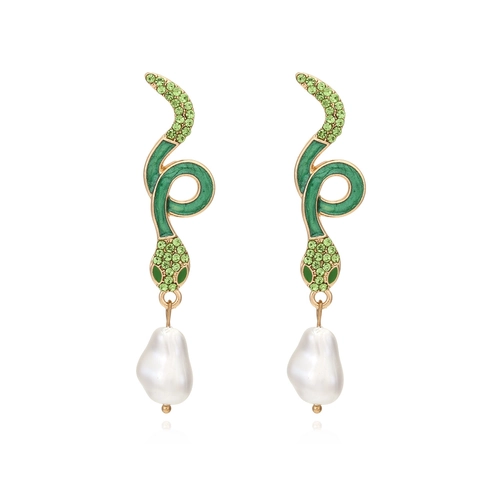 Orecchini A Serpente Lega Di Zinco Strass Smalto Perla Artificial Barocca Gioielli Boho Vintage Per Donne