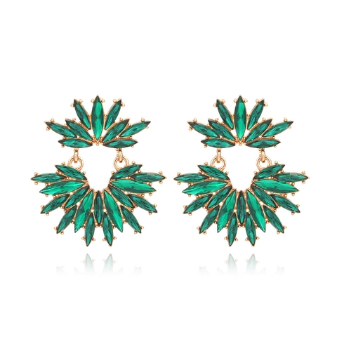 Vintage Luxury Alloy Rhinestone Flower Fan Drop Earrings For Women Elegant Geometric Sparkly Crystal Dangle Jewelry Gift