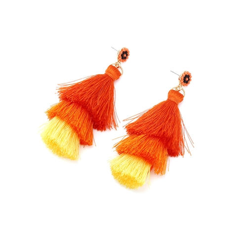 Bohemian Multi Layer Gradient Tassel Earrings Handmade Seed Beads Alloy Drop Dangle Statement Jewelry For Women Retro