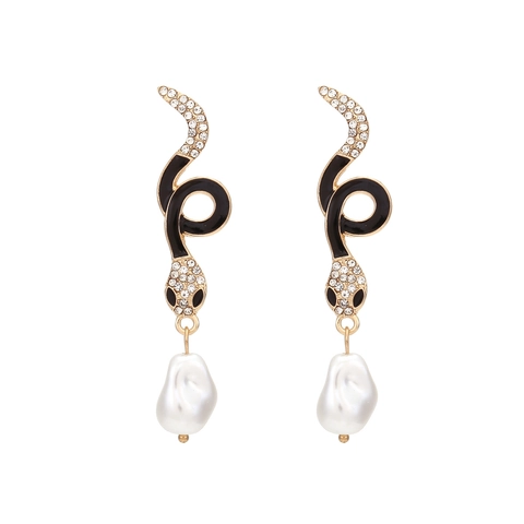 Orecchini A Serpente Lega Di Zinco Strass Smalto Perla Artificial Barocca Gioielli Boho Vintage Per Donne
