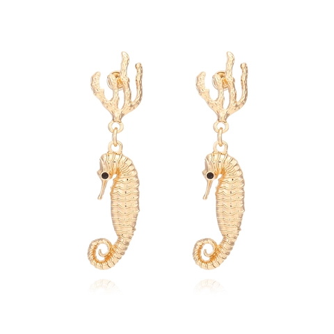 Pendientes Colgantes Caballito Mar Vintage Color Dorado Aleación Coral Animal Joyas Para Mujeres Accesorio Lindo Personalidad