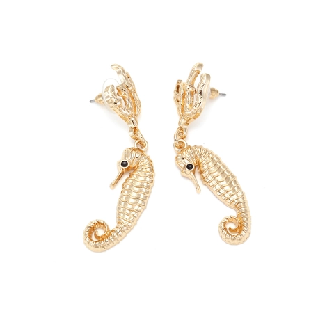 Pendientes Colgantes Caballito Mar Vintage Color Dorado Aleación Coral Animal Joyas Para Mujeres Accesorio Lindo Personalidad