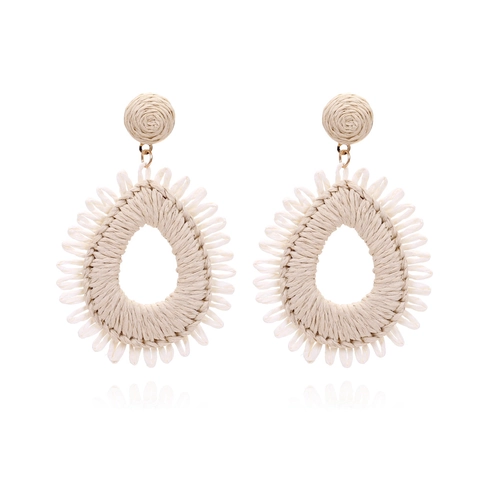 Boucles Doreilles Pendantes Tissées En Paille De Raphia Fait Main Bohème Géométrique Goutte Deau Pour Femmes Vacances