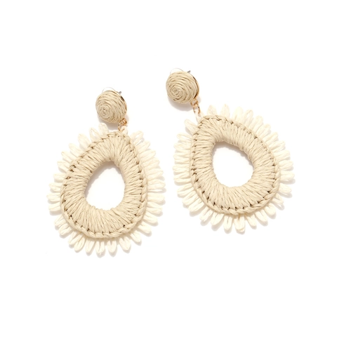 Boucles Doreilles Pendantes Tissées En Paille De Raphia Fait Main Bohème Géométrique Goutte Deau Pour Femmes Vacances