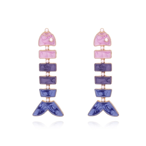 Bunte Fischgräte Hängeohrringe Für Frauen Legierung Emaille Tropföl Tier Schmuck Mit Kunstperlen Boho Stil