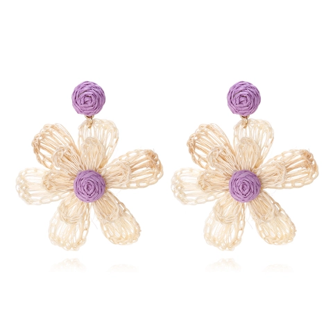 Orecchini Pendenti A Fiore In Rafia Intrecciata A Mano Bohemien Stile Vacanza Floreale Fatto A Mano Leggero Da Donna