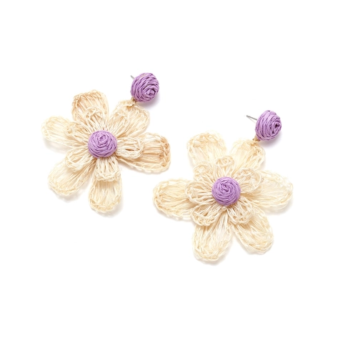 Orecchini Pendenti A Fiore In Rafia Intrecciata A Mano Bohemien Stile Vacanza Floreale Fatto A Mano Leggero Da Donna