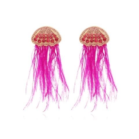 Jellyfish Shell Form Lange Quaste Hänger Ohrringe Für Frauen Mit Zinklegierung Strass Kunstperlen Und Straußenfedern