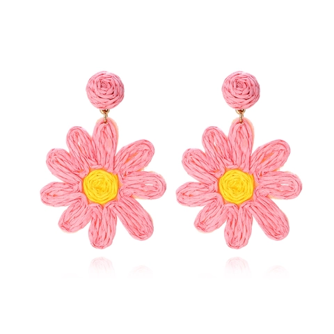 Pendientes Colgantes De Flores Tejidas De Rafia Bohemia Girasol Margarita Joyería De Playa Para Mujer