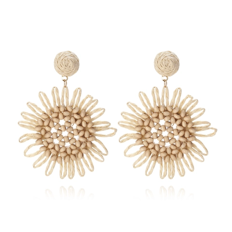 Handgemaakte Raffia Zonnebloem Kralen Hangende Oorbellen Voor Dames Boheems Zomer Strand Vakantie Sieraden
