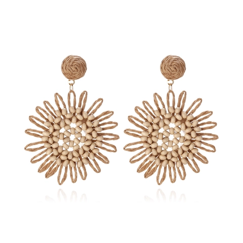 Handgemaakte Raffia Zonnebloem Kralen Hangende Oorbellen Voor Dames Boheems Zomer Strand Vakantie Sieraden