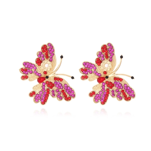 Orecchini A Farfalla Lega Strass Colorati Perla Artificial Di Simulazione Insetto Fiore Gioielli Per Le Donne