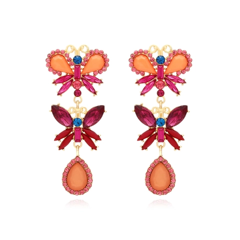 Pendientes Largos Mariposa Bohemia Aleación Zinc Estrás Colorido Moda Retro Joyería Mujeres Regalo