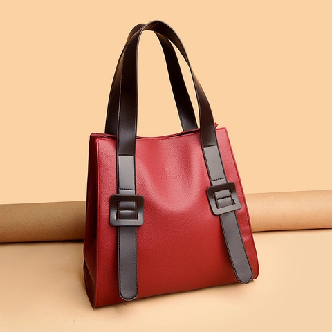 Große Damen Tragetasche Lychee Textur PU Leder Minimalistische Schulterhandtasche Büro Pendeln
