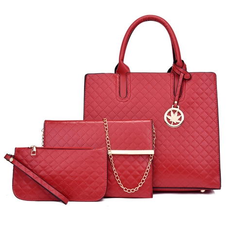 Borsa Tote E Borsa A Tracolla E Pochette In Pelle PU Trapuntata Con Pendente A Foglia Dettagli Dorati Elegante Donna